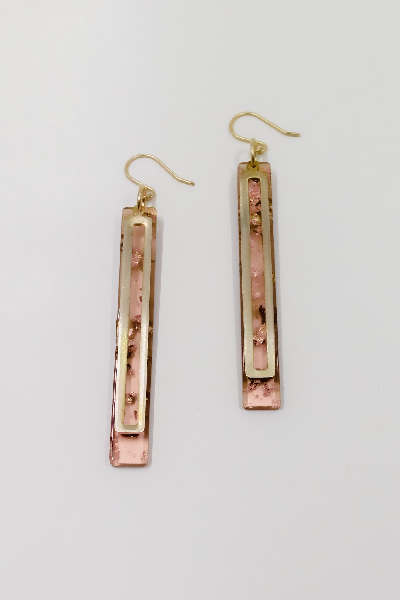 Gold Leaf + Blush Pink Bar Earrings