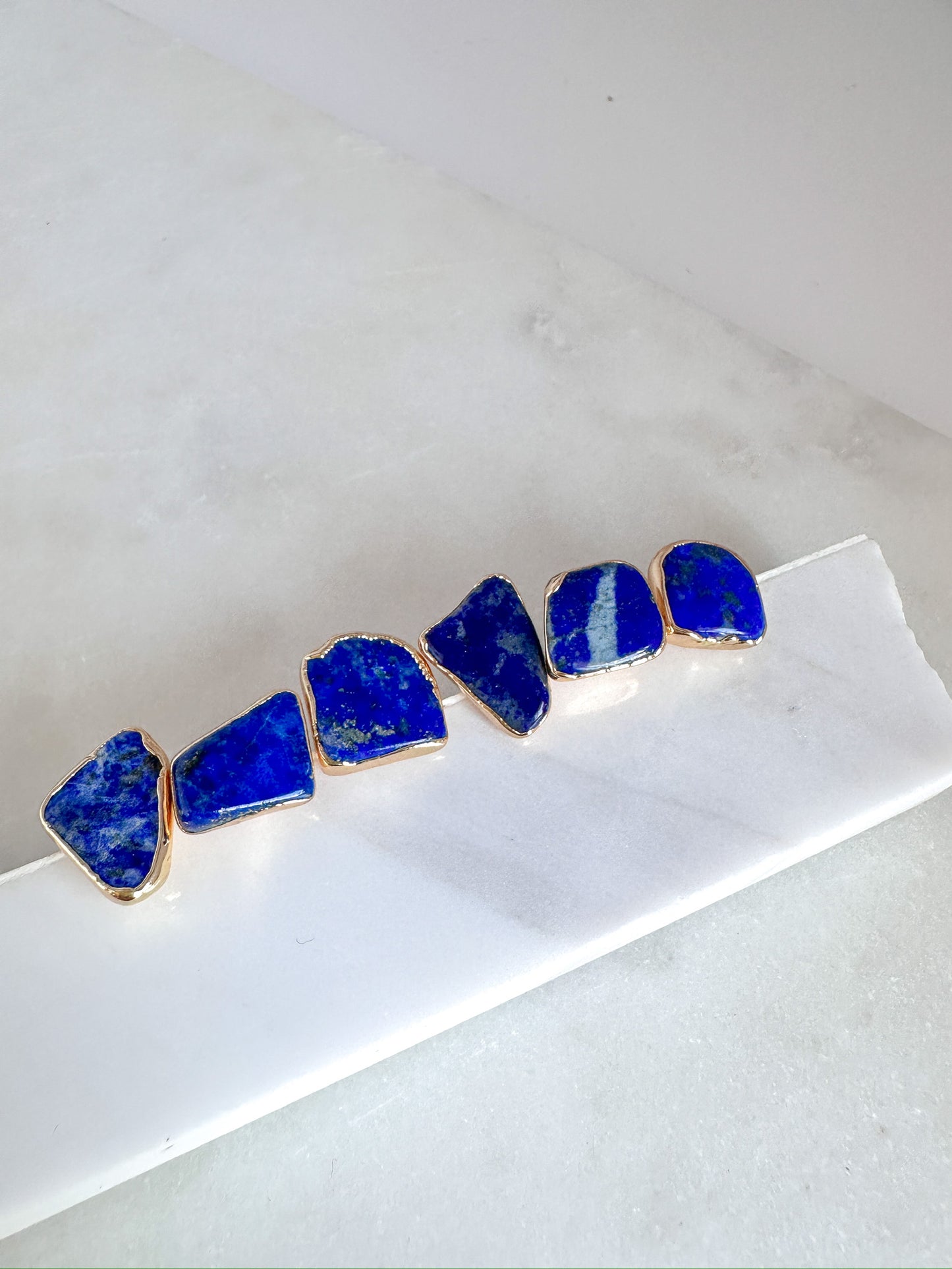 Natural Lapis Brass Plated Stud Earrings