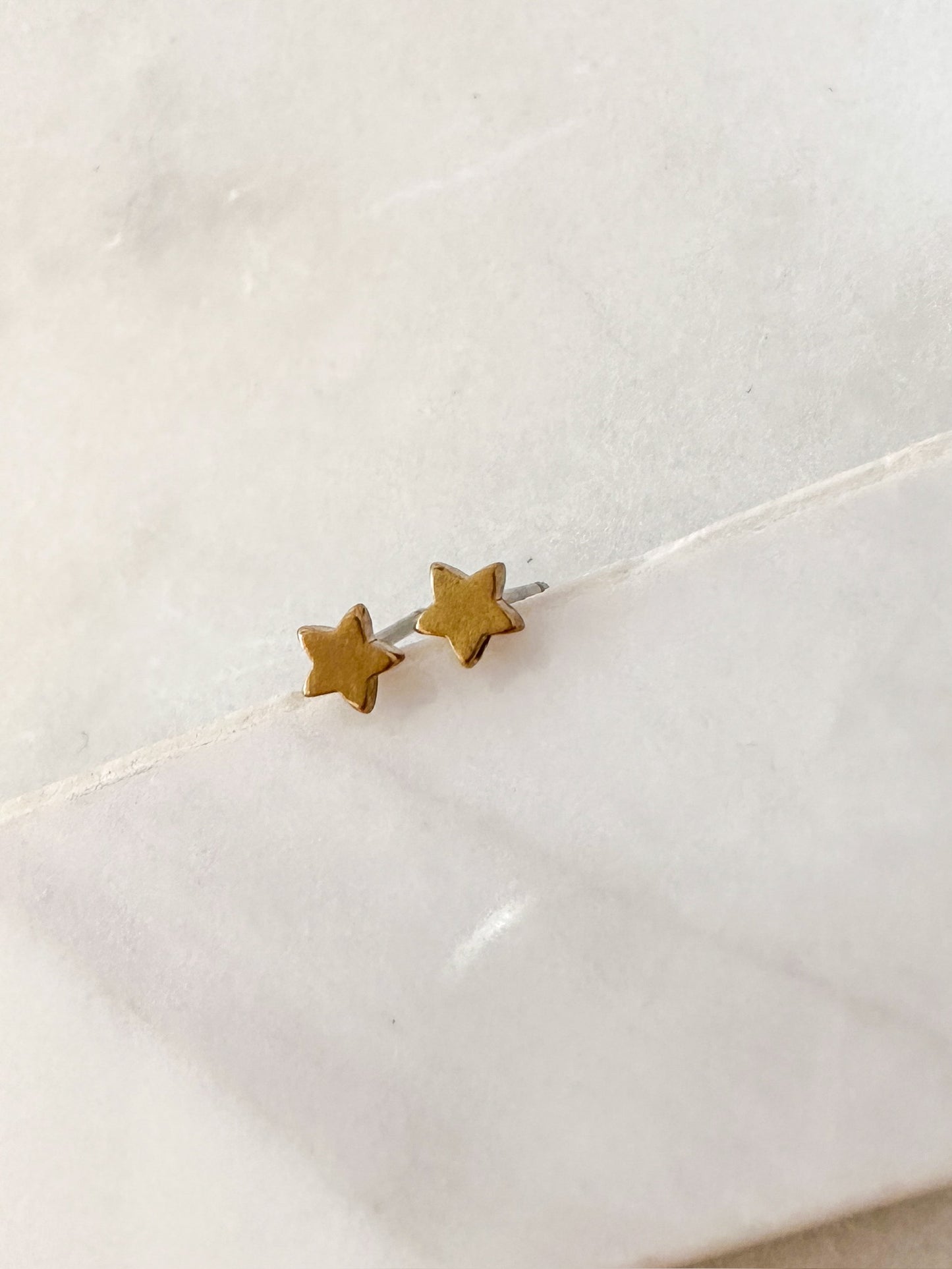 Dainty Raw Brass Star Stud Earrings