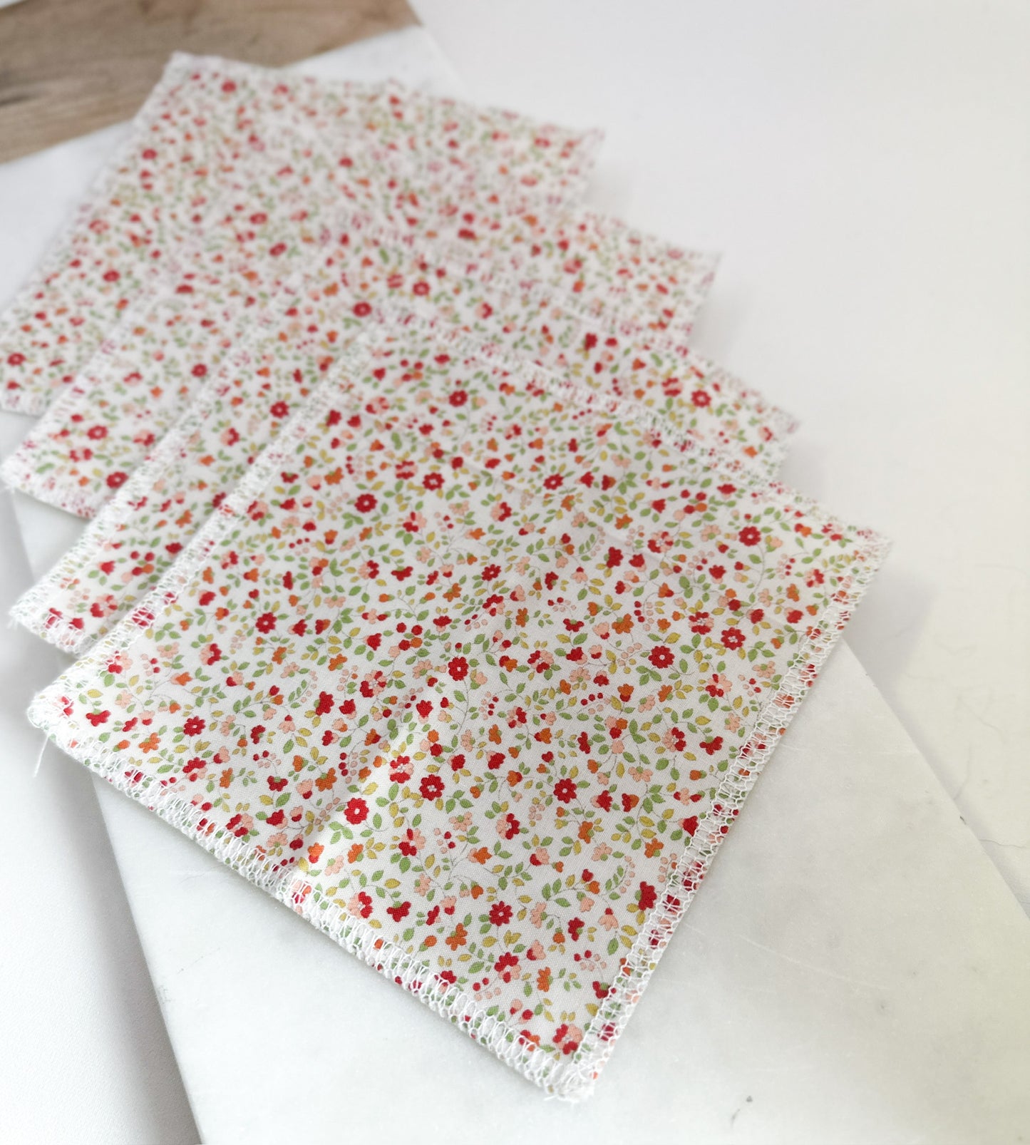 Blush and Apple Red Ditzy Floral Napkins