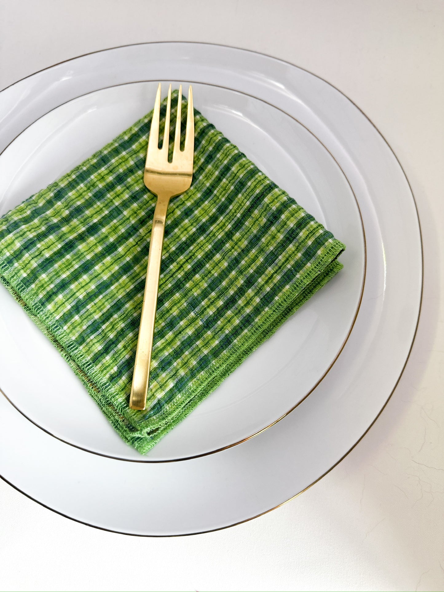 Green Plaid and Vintage Inspired Sunflower Reversible Napkins