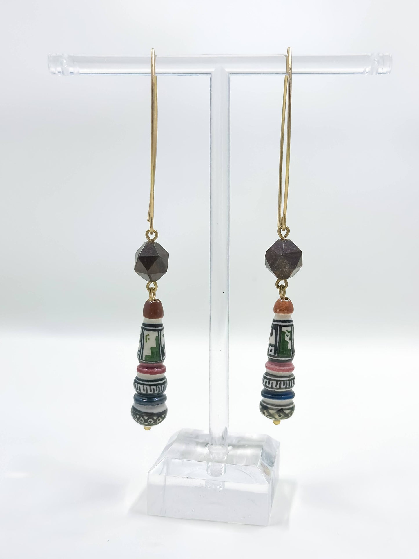 Hand Painted Drop Earrings with Coffee Quartz