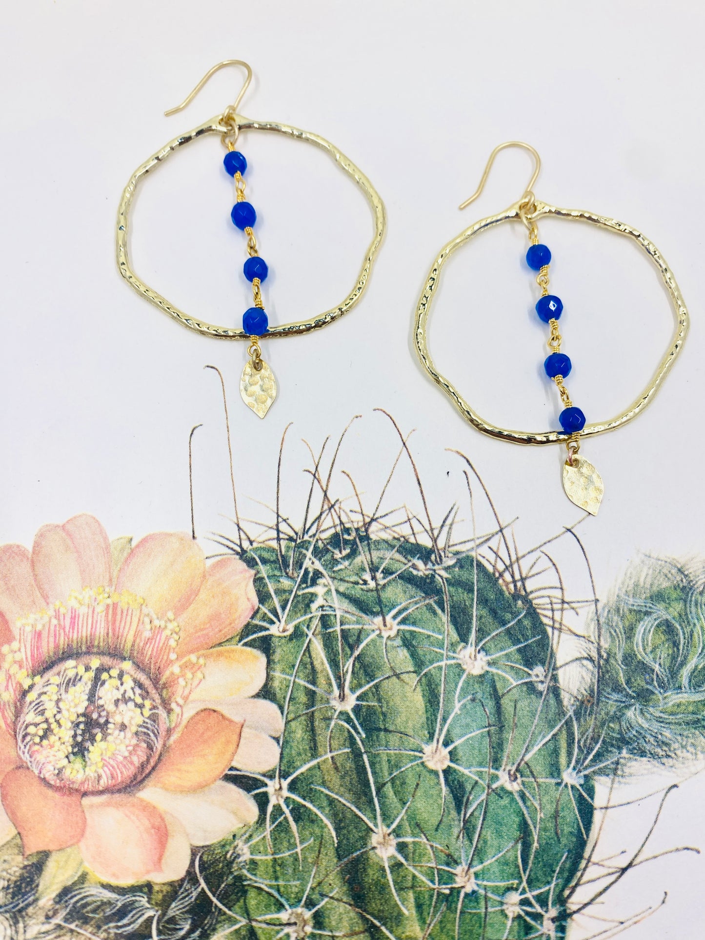 Blue Jade Rosary Hoop Earrings